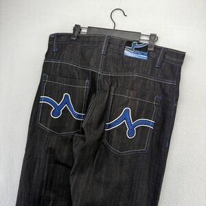 Vintage Evolution Jeans Men's 36x34 FITS 38x35 Black Blue Stitching Baggy y2k